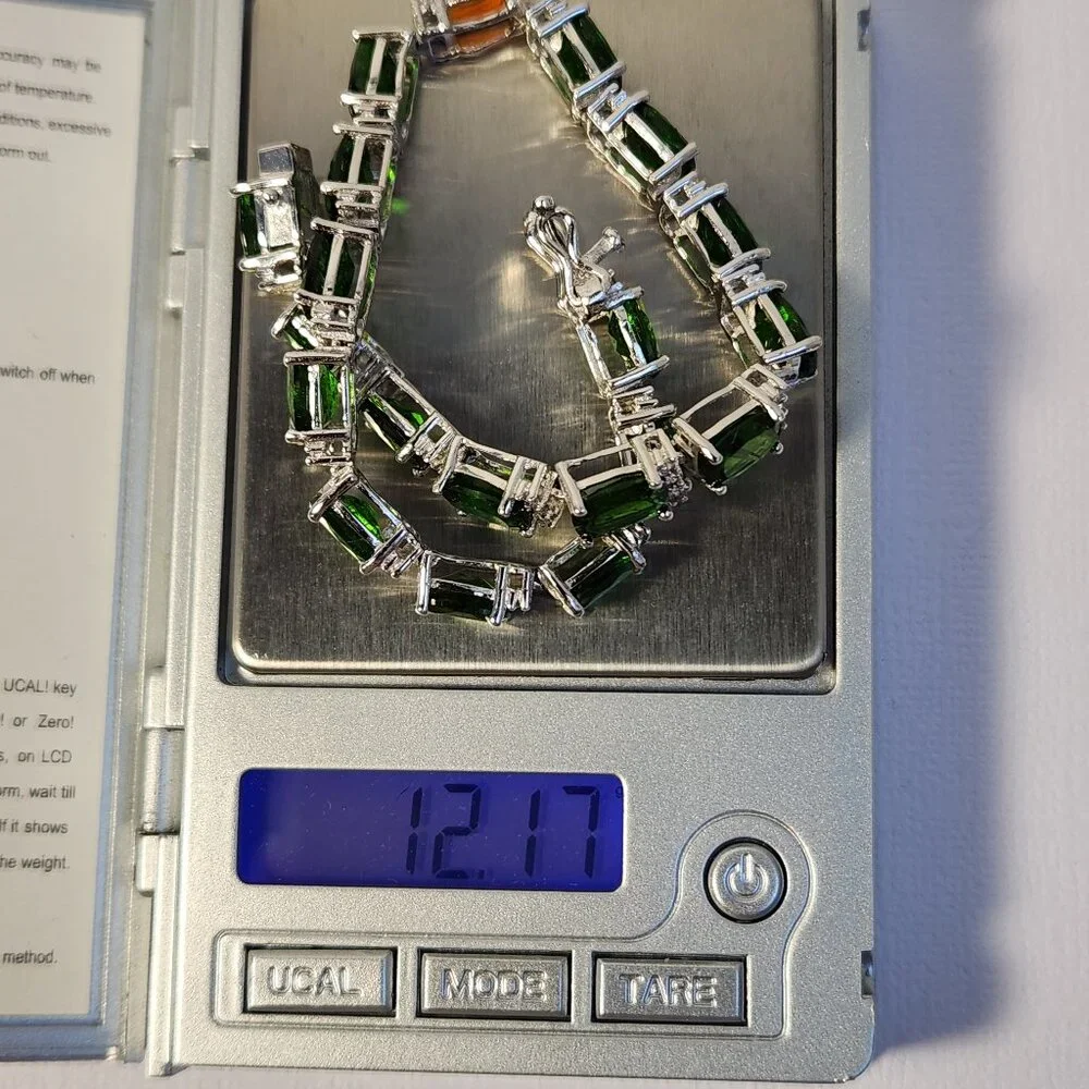VTG 925 Chrome Diopside & Madiera Citrine & White Zircon 7" Bracelet Irish Theme - Picture 11 of 13
